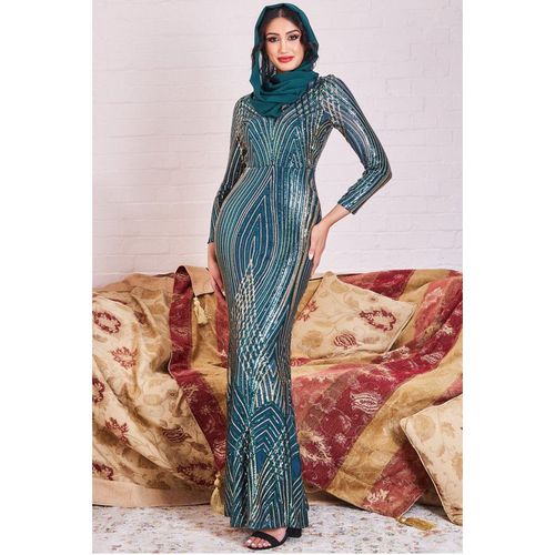 Goddiva Modesty Two Toned Sequin Maxi - Emerald Green