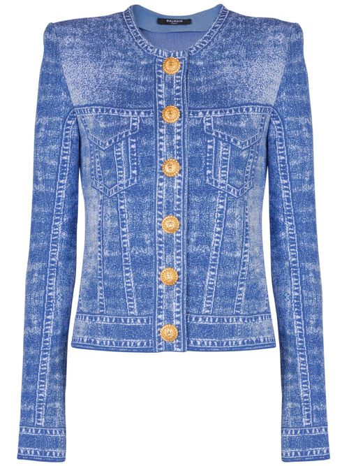 Denim-effect cardigan - Blue