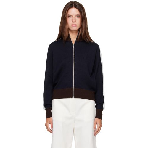 Navy & Brown Extrafine Merino Wool Sporty Cardigan