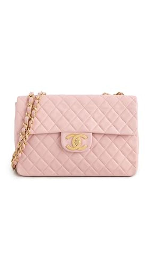 WHAT GOES AROUND COMES AROUND Women's Pre-Loved Chanel Pink Lambskin Half Flap Jumbo Bag, Pink, One Size