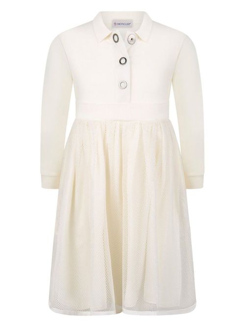 Logo-patch mesh-panel knitted dress - Neutrals