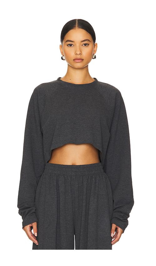 Norma Kamali Oversized Raglan Sleeve Cropped Top in Grey. -  XS also in L, M