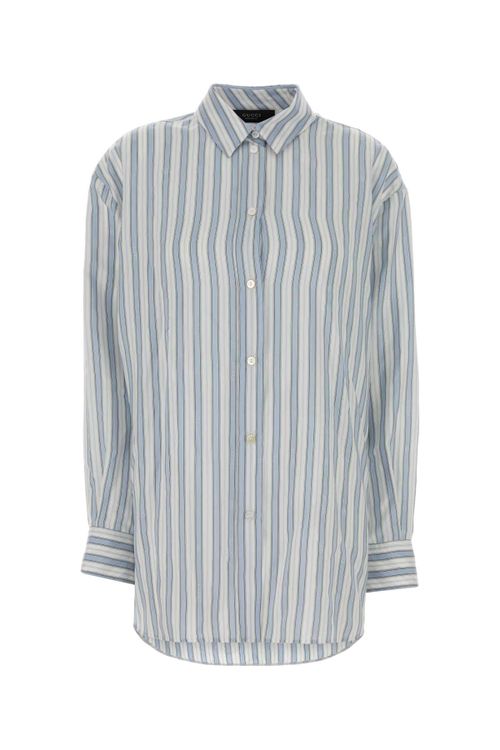 Striped Silk Oversize Shirt — Blue