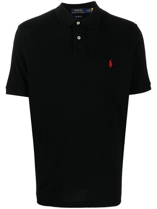 Embroidered-logo detail polo shirt - Black