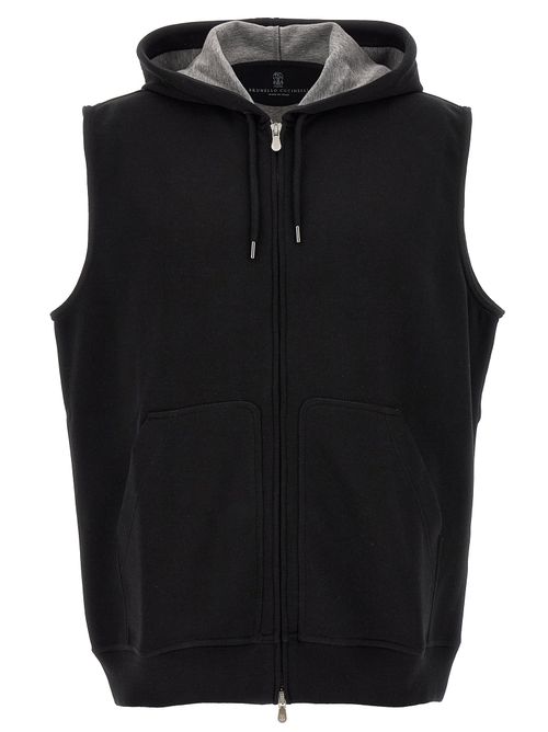 Cotton Blend Hooded Hooded Vest — Black
