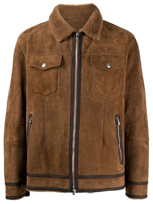 Zipped suede jacket - Brown