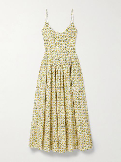 Dena Pleated Printed Cotton-blend Poplin Maxi Dress - Yellow