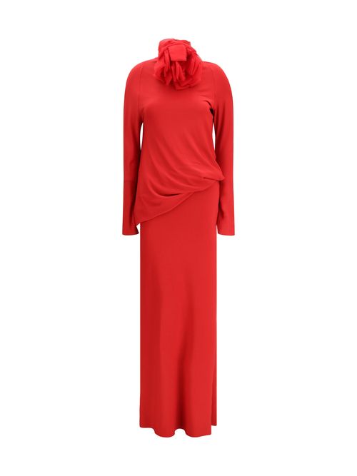 Open-Back High-Neck Dress — Red
