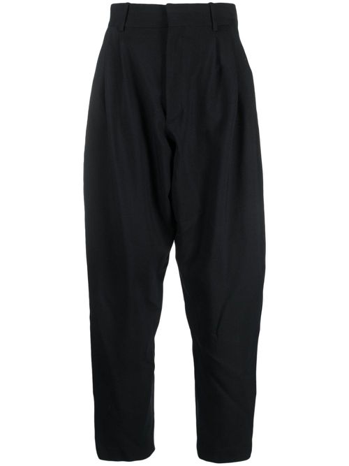 Pleat-detailing wool tapered trousers - Black