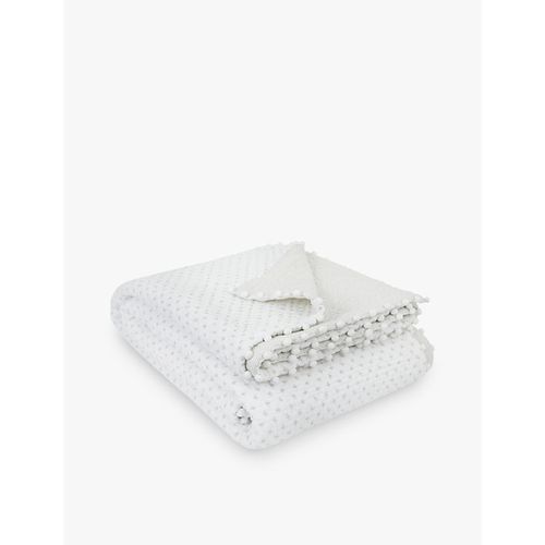 White/grey Brittany Quilts Double Pom-pom Embellished Cotton Bed Throw