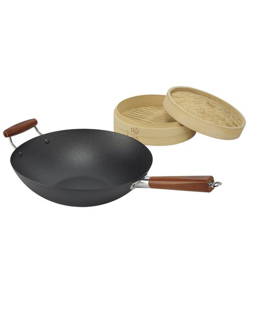 Steel Pre-Seasoned Wok/Steamer 3Pc Set