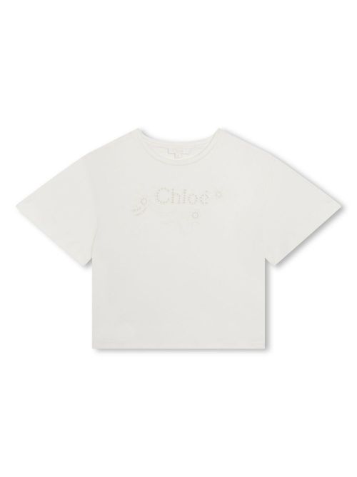 Logo-embroidered eyelet T-shirt - White