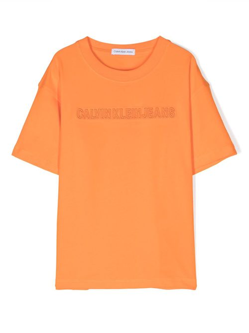 Logo-embroidered short-sleeve T-shirt - Orange