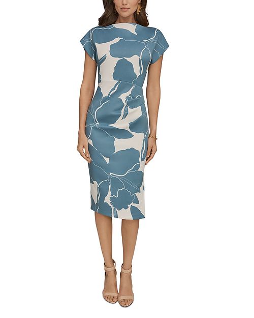 Printed Scuba Boat Neck Sheath Dress