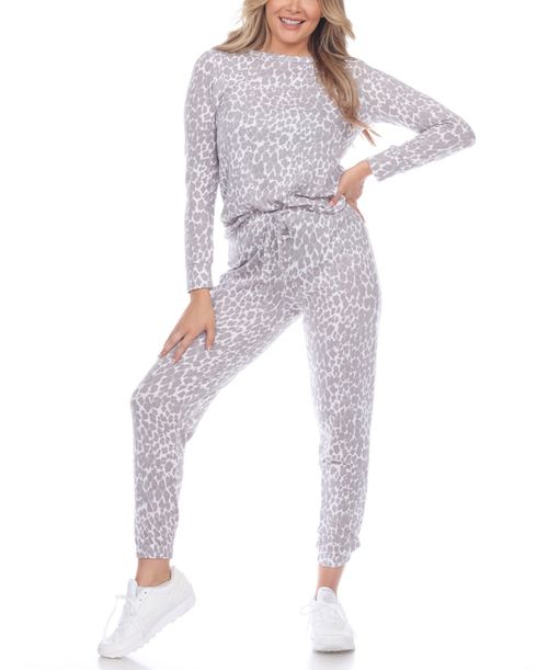Women's Leopard Lounge Set, 2 Piece - Gray
