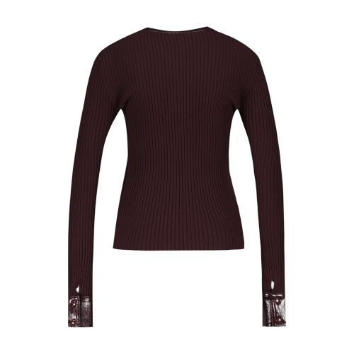 Ribbed Wool with Contrasted Cuffs Sweater — Burgundy