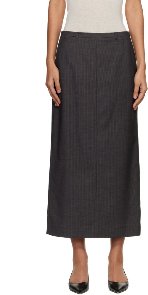 Gray H-Line Striped Maxi Skirt