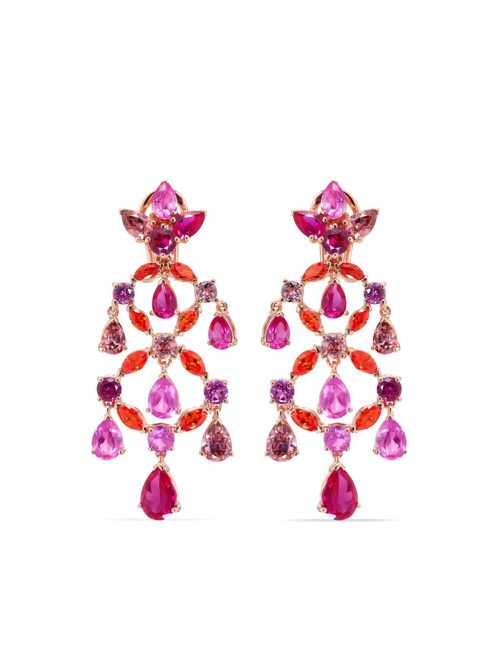 18kt gold Chandelier multi-stone earrings - Red