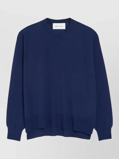 Ami Paris - ribbed logo embroidered wool silk crewneck jumper