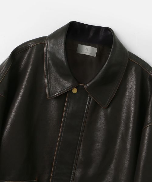Washing Leather Real Pocket Bomber Jacket_Brown