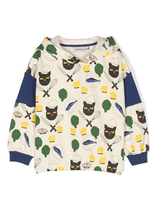 Chef Cat graphic-print organic cotton hoodie - Neutrals