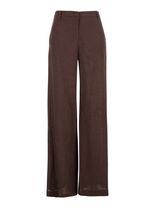 Wide-Leg Linen Trousers — Brown