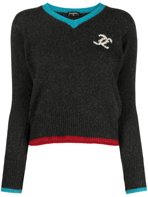 2000s intarsia-logo cashmere jumper - Grey