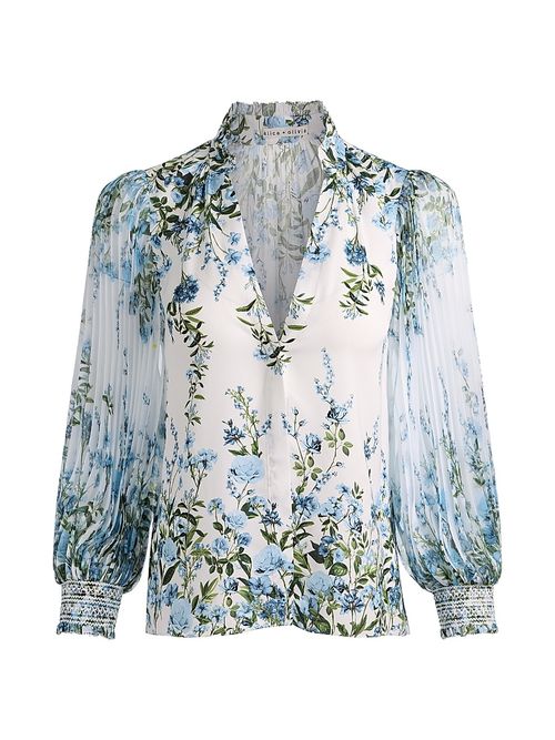 Women's Ilan Pleated Blouson-Sleeve Blouse - Fresh Air Carolina Blue