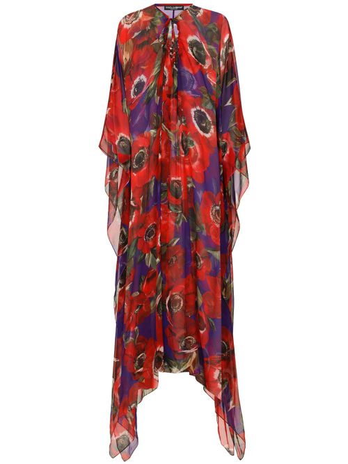 Floral-print silk kaftan - Red