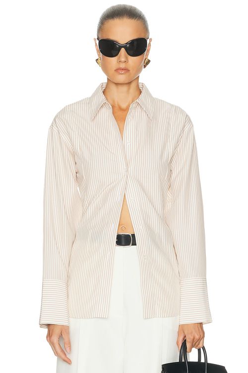 EAVES Tilda Shirt in Stripe - White,Orange. XS also in XXS, S, M