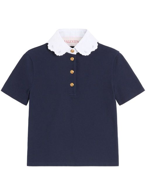 Embroidered polo top - Blue