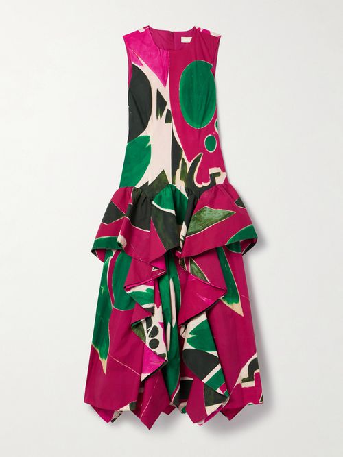 + Lee Krasner Mural Draped Printed Cotton-poplin Gown - Pink