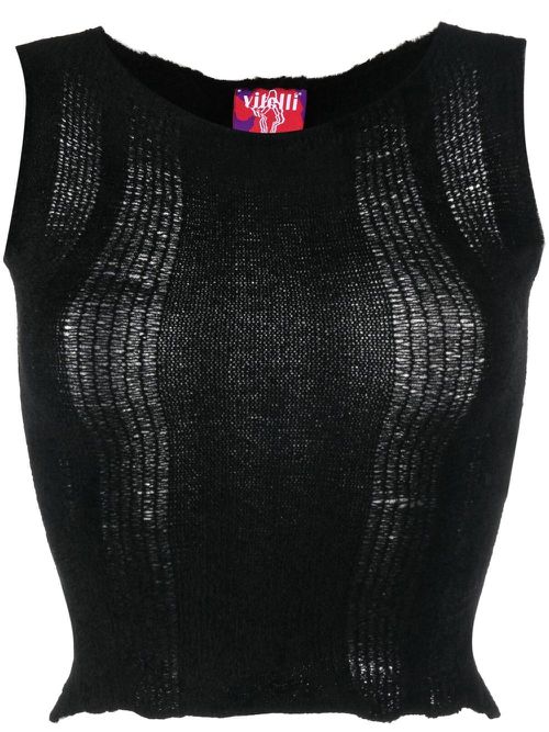 Semi-sheer knit cropped top - Black