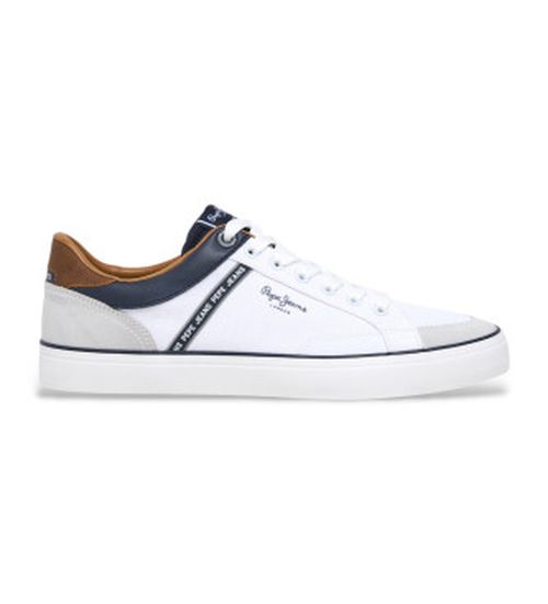 Pepe Jeans for man. PMS31073 Kenton stage white leather slippers (43), Flat, Laces, Casual