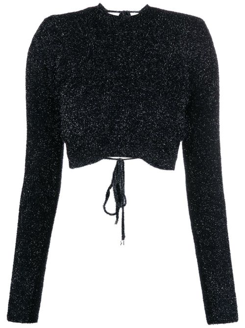 Glitter-knit open-back cropped top - Blue