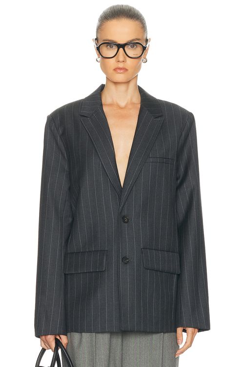 Mimchik Benedict Blazer in Gray Pinstripe - Grey. 6 also