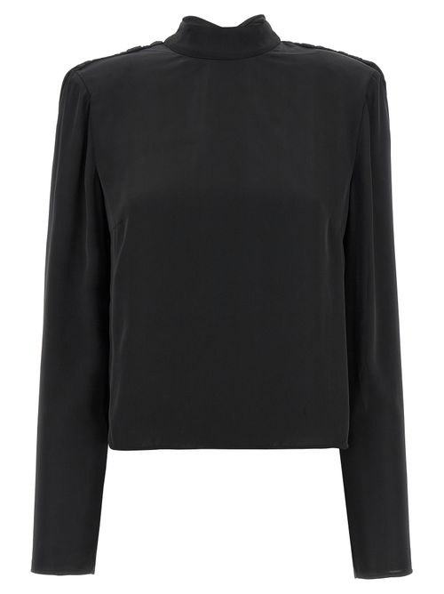 Satin Draped Back Blouse — Black