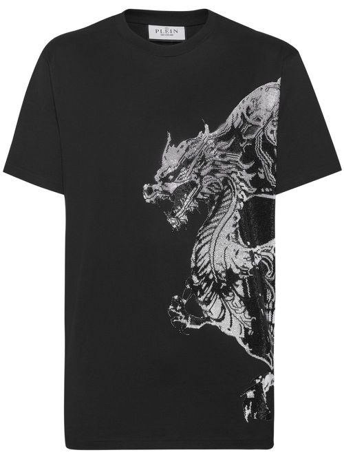 Rhinestone-embellished cotton t-shirt - Black