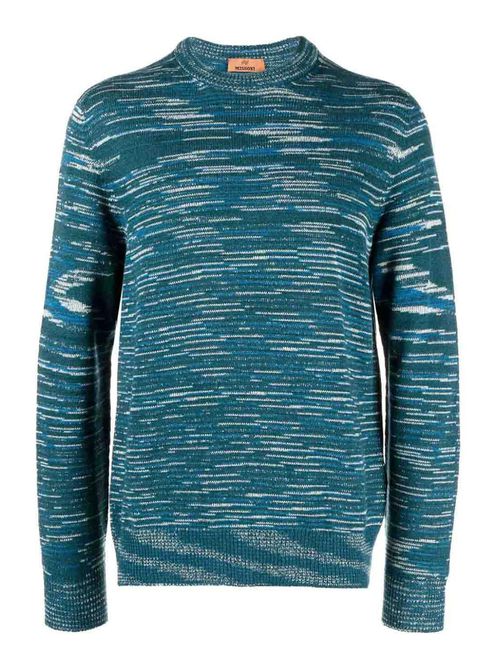 Intarsia-Knit Cashmere Jumper, Teal, Striped