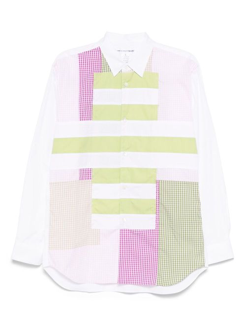 Striped and gingham patchwork shirt - White