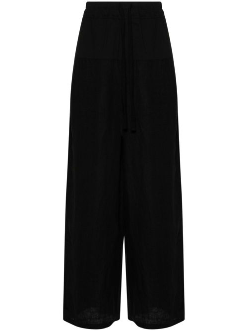 Chambray linen wide trousers - Black