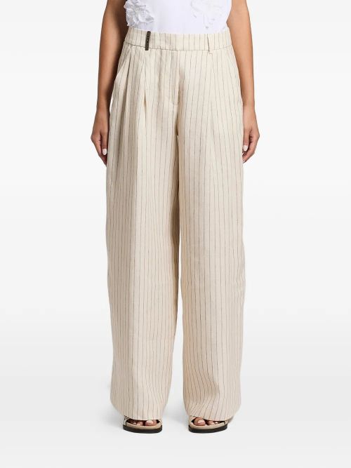 Pinstripe Palazzo Trousers — Beige