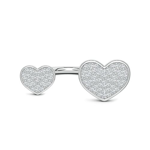 Angara 0.47 CTW Pavé Lab-Grown Diamond Double Heart Open Ring in Silver