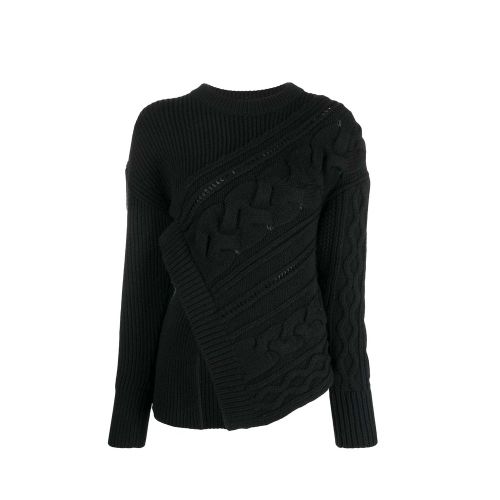 Cable Knit Wool Sweater — Black