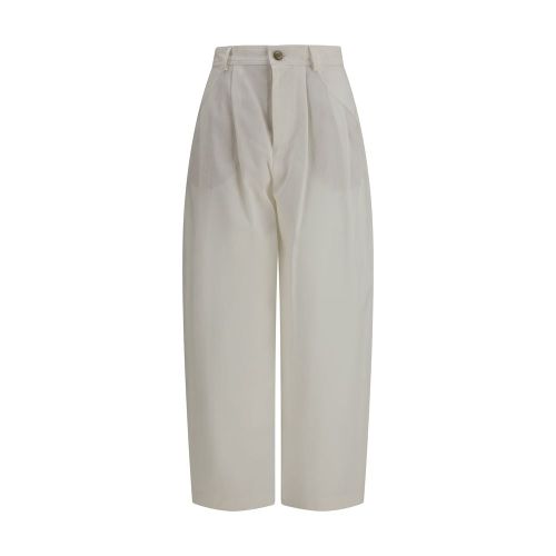 Barrel-Fit Silk Trousers — Beige