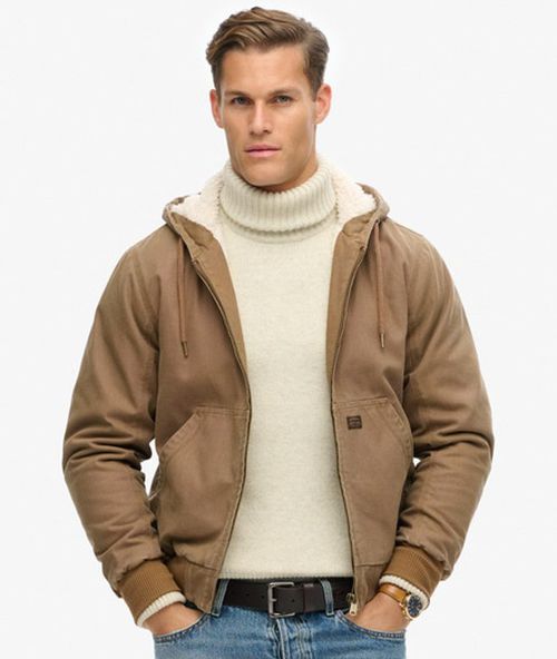 Superdry Men's Men's Vintage Workwear Hooded Bomber Jacket Brown / Denim Co Tobacco