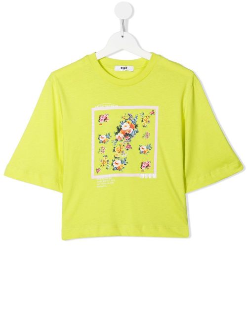 TEEN floral-print cropped T-shirt - Yellow