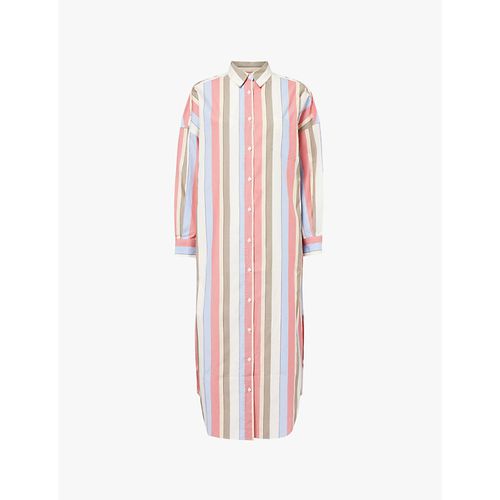 Womens Birch Cherry Stripe-print Long-sleeve Cotton Midi Dress M