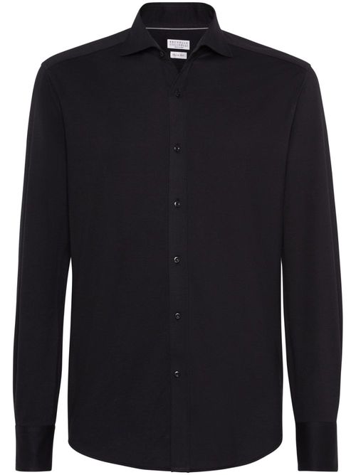Spread-collar cotton shirt - Black