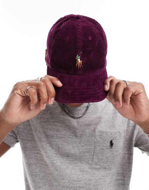 Icon logo cord baseball cap in burgundy-Red